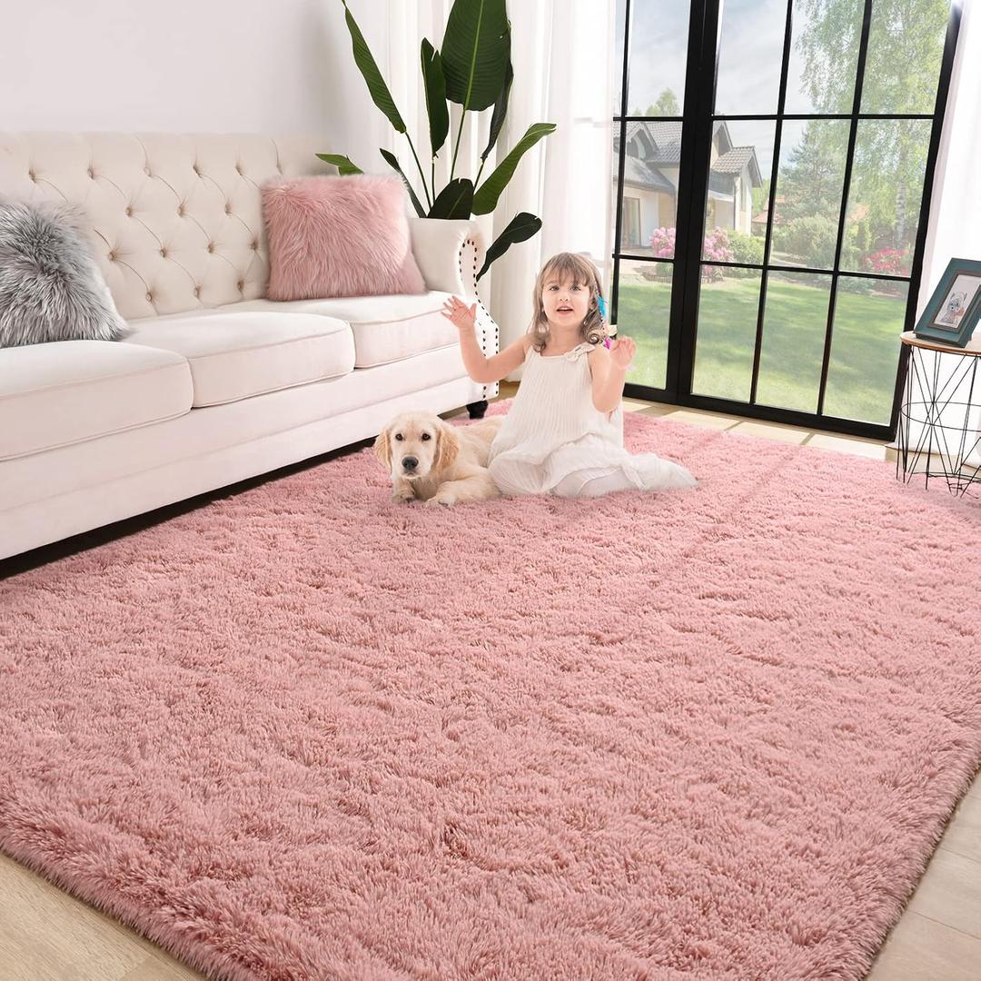 Jelymark Super Soft Shaggy Rug for Bedroom, 4x5.9 Feet Fluffy Carpet for Living Room, Fuzzy Indoor Plush Area Rug for Home Decor, Furry Floor Rugs for Dorm, Kids Nursery Rug for Girls, Blush Pink