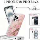 for iPhone 16 Pro Max Case, Floral Clear Case, Cute Floral Pattern Flower Design, Pink Peony Flowers Phone Cases, Scratch Resistant Shockproof Cover, Aesthetic Phone CoverB135