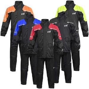 HWK Motorcycle Rain Suit for Men and Women, Two-Piece Waterproof Motorcycle Rain Gear with Reflective Jacket and Pants, All-Season Weatherproof Protection for Riding, Black, 2X-Large