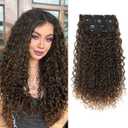 Clip in Hair Extensions, FLUFYMOOZ 4PC 100 Pure Protein Silk Hair Extensions Long Soft Natural Hairpiece 20 Inch Curly Hair Extension for Women (Black with Copper Golden Blonde)