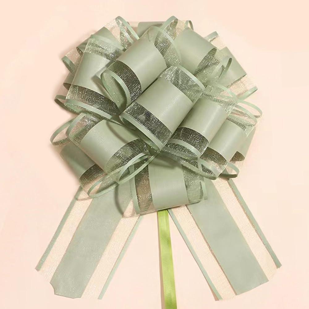 6 Pieces Pull Bows,Bean Green Gift Bow,6 inches, Christmas, Party Birthday Gift Wedding Ribbon Bows for Wrapping Boxes or Flower Decorations, Valentine's Day Gift Decorations (Bean Green)