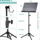 Vekkia Professional Portable Sheet Music Stand - Folding Adjustable Holder, with Carrying Bag, Sturdy for Instrumental Performance, Band & Travel