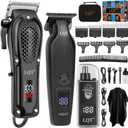 Professional Cordless Hair Clipper and T-Blade Beard Trimmer Set for Men, LED Display,Quiet Motor,Lightweight Ergonomic Design,Rechargeable Grooming Kit for Haircut,Beard & Detailing,Gifts for Men