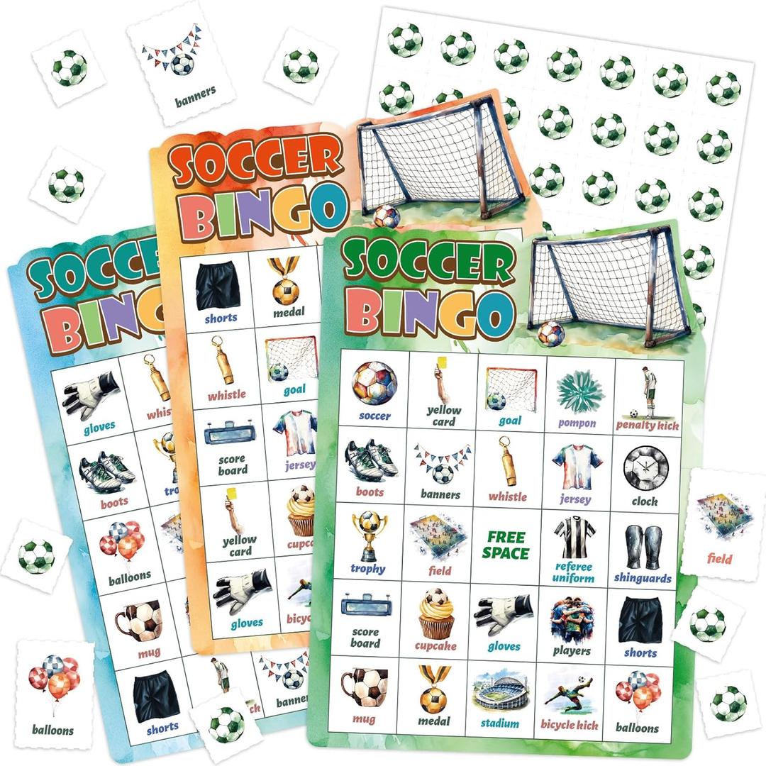 3 x Fancy Land Soccer Bingo Game Birthday Party Bingo Cards Set for Kids Adults Christmas Classroom Supplies Sports Theme Gifts 24 Players