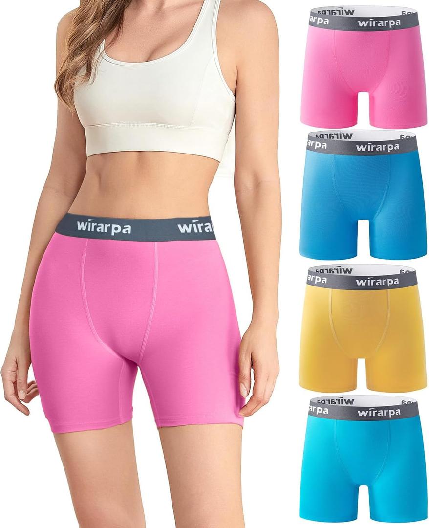 wirarpa Women's Boxer Briefs Cotton Underwear Anti Chafing Boy Shorts Panties 5.5" Inseam 4 Pack (Large, Light Blue/Yellow/Sky Blue/Pink)
