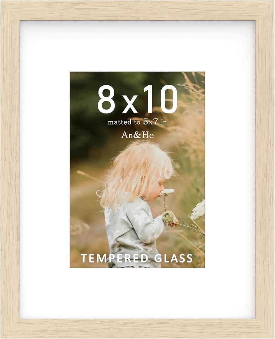 An&He 8 x 10 Picture Frame, 1Pack, Light Oak Photo Frames, Wooden Frame with High Definition Tempered Glass for Wall and Tabletop Display