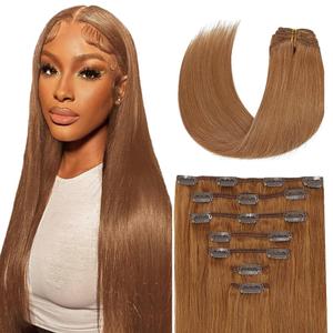 #30 Brown Clip in Hair Extensions - 20 Inch Real Remy Soft Brown Human Hair, 120g 7pcs,Light Brown Human Hair Extensions Clip ins for Women