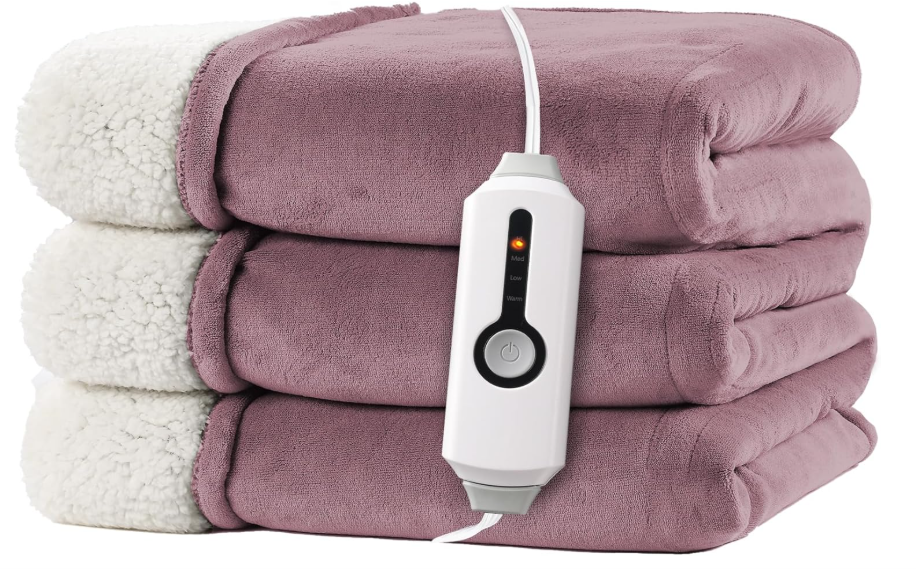 RALYSUN Electric Heated Blanket Twin Size 62"x84"  DualSided with Microplush & Sherpa Fabric, 4 Heat Settings & 10 Hours Auto Off, Machine Washable  Berry