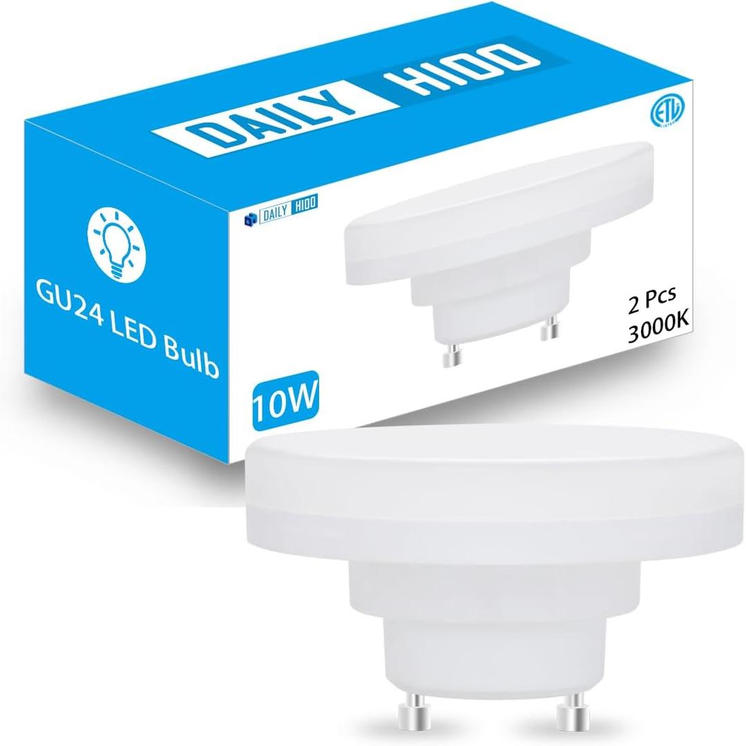 GU24 LED Light Bulb, Ultra Mini Squat GU24 Puck Lights, 10W(75W Equivalent), Dimmable, 1100LM, 3000K, ETL Listed, Low Profile Mls13gus Replace. (2, 3000K)