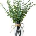 17" Artificial Eucalyptus Stems in Glass Vase, Fake Plants Artificial Eucalyptus Plant for Home Decor, Farmhouse Centerpiece for Dining Table, Wedding, Kitchen, Bathroom Decor (1)