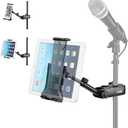 Moukey Tablet Holder for Microphone Stand, Adjustable Mic Music Stand Phone Holder Mount, Compatible with iPad, iPhone, Android, All 4.7 to 12.9 Inches Tablets & Smartphones