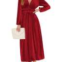 Sissyaki Women's Long Sleeve Velvet Dresses Fall Winter Long Dress Wedding Guest Party Maxi Dress S