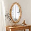 Rattan Wall Mirror - Boho Handmade Wicker Mirror Rustic Farmhouse Mirrors for Bathroom Entryway Wall Decor, 20" x 30", Oval