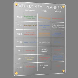 Acrylic Weekly Meal Planner  Clear Magnetic Dry Erase Menu Board for Fridge, Refrigerator Calendar & Grocery List Board