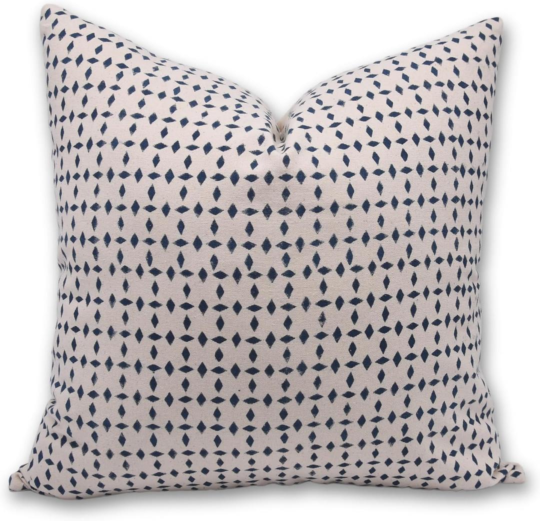 Pillow Covers Handmade Block Floral Print Duck Canvas 14x14 Inch Throw Pillowcase Cushion Cover Farmhouse, Living Room, Fall Decoration for Sofa, Couch and Bed (Diamond-Gray)