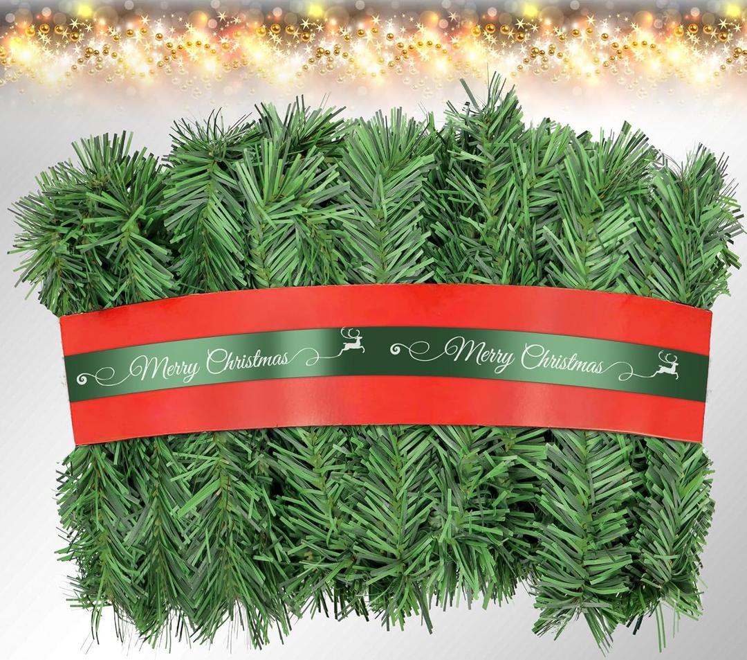 Christmas Garland, Artificial Non-Lit Green Garlands 54FT Classic Christmas Greenery Garland Festive Home Decor for Indoor or Outdoor Use (50ft)
