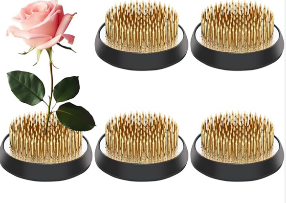 Sliner 5 Pcs 2 Inch Floral Frogs Round Brass Flower Holder Japanese Ikebana Vase Floral Frogs Arranger Fixed Tools Pin for Flower Arrangement Home DIY Craft(Gold)