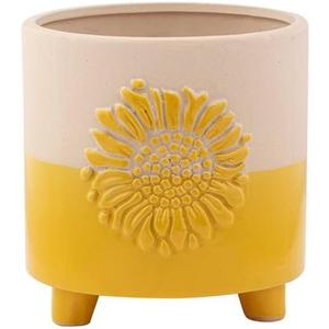 Napco Imports Decorative Home or Garden 5 x 5 Inch Indoor or Outdoor Flower Pot Planter Yellow and Beige Sunflower