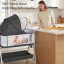 Bedside Bassinet for Baby, Sturdy 3 in 1 Bedside Sleeper with Mattress & Wheels, Height Adjustable, Breathable Mesh, Storage Basket, Easy to Assemble for Newborn, Black
