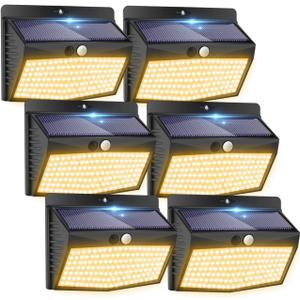 Peasur [138 LED/4 Packs] Solar Outdoor Motion Sensor Lights with 3 Lighting Modes Wireless Wall Waterproof Security Powered for Garden Fence Yard Deck Garage, Warm White