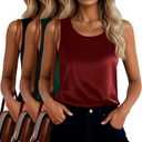 3 Pack Women's Satin Tank Tops Silk Camisole Sleeveless Scoop Neck Work Undershirt Dressy Shirt Lady Blouse Summer (XXL)