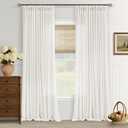 Thick Linen 100 Inch Semi Sheer Curtains for Living Room Bedroom Light Filtering Natural Cream Ivory Textured Privacy Pinch Pleated Curtains 100 Inch Length Hooks Rings Back Tab for Sliding Door (40"W x 100"L (Pack of 2))