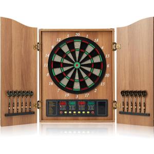 Electronic Dart Board Cabinet Set, 12 Soft Tip Darts, Electric Dart Boards for Adults, Digital Dart Board with Integrated Scoreboard for Family Game Rooms, 14.9 Inches X 18.9"