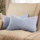ZeeMart Rustic Cotton Linen Lumbar Throw Pillow Covers Set of 2, 12x20 Inch Blue, Farmhouse Style Decorative Couch Pillow Cases Dusty Blue Cushion Covers for Sofa Bed Living Room Home Decor