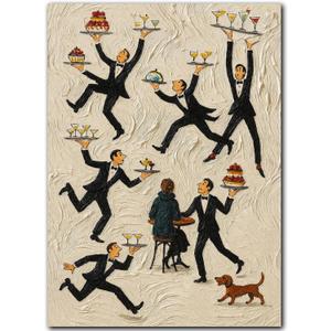 Tiny People in Restaurant Poster Food & Drink Canvas Wall Art Retro Bar Print Cafe Oil Painting Decorative Poster Prints For The Kitchen Wall Of A Family Dining Room 16 x 24 Inch UNFRAMED