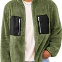 Yousify Mens Fuzzy Sherpa Jacket Casual Fleece Full Zip Stand Collar Coat Fall Winter Warm Outwear (Medium, Army Green)