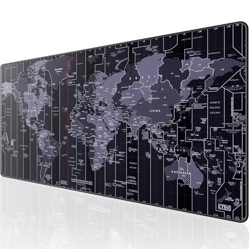 KTRIO Large Gaming Mouse Pad Desk Mat, Superior Micro-Weave Cloth, Non-Slip Rubber Base, Stitched Edges, Water-Resistant, for Gamer, Office & Home, 31.5 x 15.7 Inch， World Map