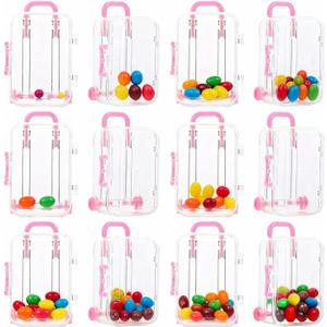 DOITOOL Mini Suitcase Candy Boxes 12 Pcs Clear Plastic Wedding Packaging Boxes Party Favor Storage Containers 3X2X1.5In (Pink)