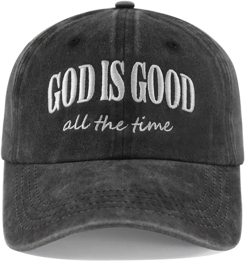God is Good All The Time Hat for Men Women, Adjustable Cotton Embroidered Jesus Christian Faith Baseball Cap (Black, M)