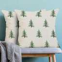 CXMEIFLY Christmas Pillow Covers 18x18 Inch Set of 2 Sage Green Christmas Tree Decor Throw Pillows Winter Xmas Holiday Farmhouse Outdoor Cushion Cases for Couch Bed Decorations