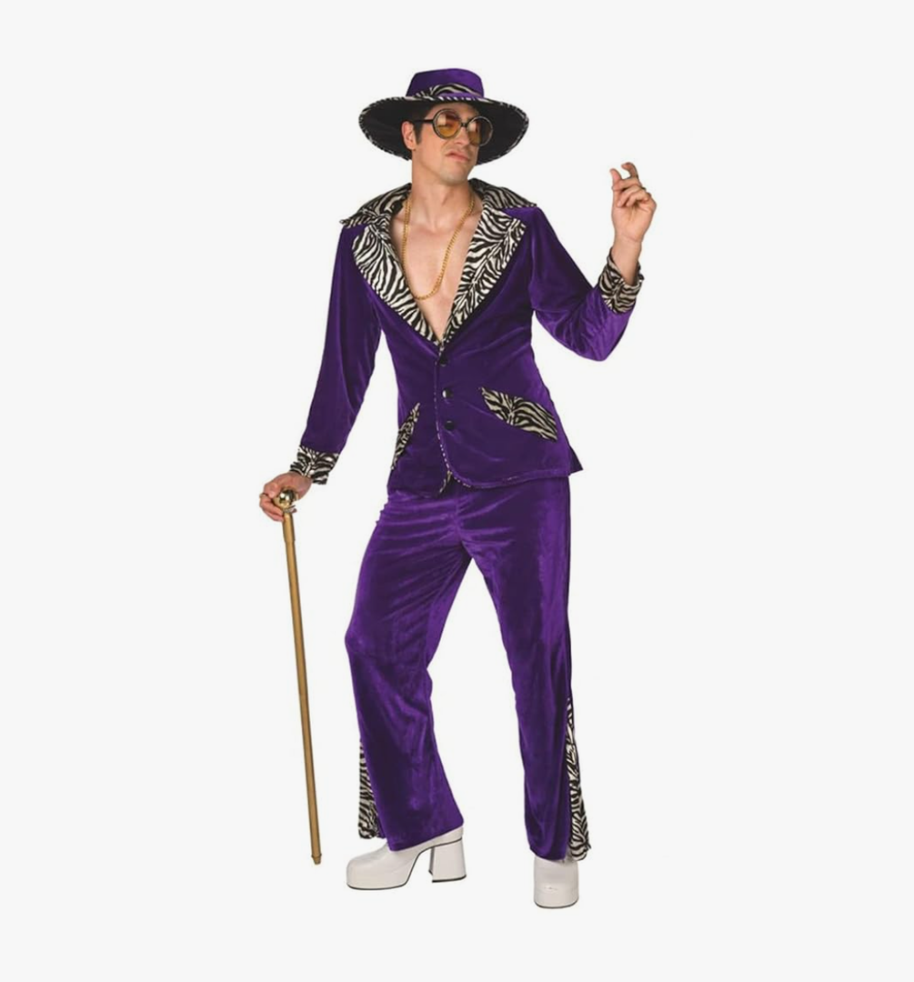 Morph Purple Pimp Costume For Men, Mens Pimp Daddy Costume, Purple Outfit for Men, Halloween Dress Up Standard, Size L