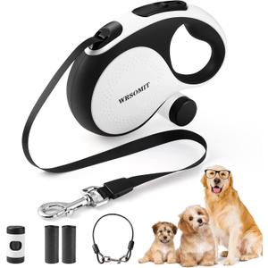 Retractable Dog Leash with Chew Proof Cable, 26Ft Heavy Duty Dog Leash for Medium Large Dogs up to 110lbs, 360 No Tangle, One-Handed Brake (White, Large - 26ft)
