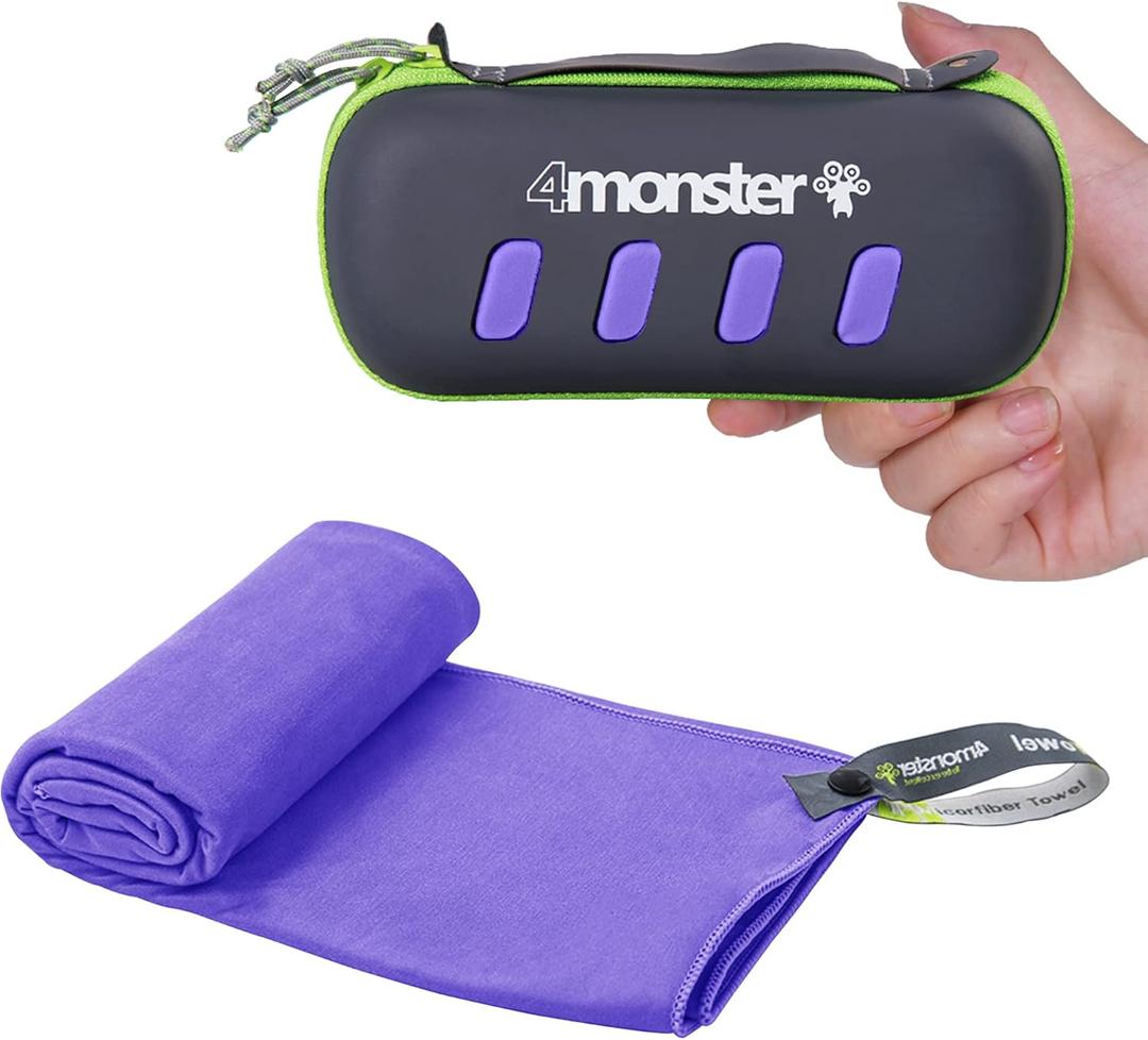 4Monster Camping Towel Super Absorbent-Quick Dry Microfiber Towel Ultra Compact & Soft-Travel Towel Lightweight for Backpacking, Hiking, Gym, Beach, Swimming, Yoga, Purple