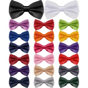 Hercicy 20 Pieces Bow Ties for Men, Formal Satin Solid Tuxedo Adjustable Length Pre Tied Bow Ties for Wedding Celebration (M)