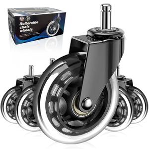 Huracan Office Chair Wheels, Set of 5, Replacement Rubber Chair Caster Wheels for Hardwood Floor, NOT Compatible for IKEA, Computer Desk Chair Wheels, Heavy Duty Office Chair Casters