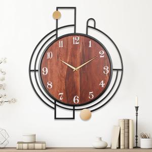 Clocks for Living Room, Modern Geometric Design with Wood Grain Dial Wall Clock Decorative, Silent Large Wall Clock for Bedroom,Study,Kitchen,Corridor Wall Decor (24x20'') (Black)