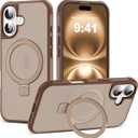 Compatible with iPhone 16 Case with Invisible Magnetic O-Ring Stand Military-Grade Translucent Case for iPhone 16 6.1" [Compatible with Mag-Safe][Great Grip Feeling], Desert Brown