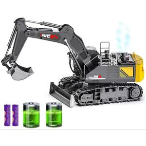 15 Channel RC Excavator Metal Shovel,RC Digger Construction ToysDozer Tractor,Simulated Smoke, Sound, Metal Digging Head, Best Gift for 3+ Years Old Boys Adults