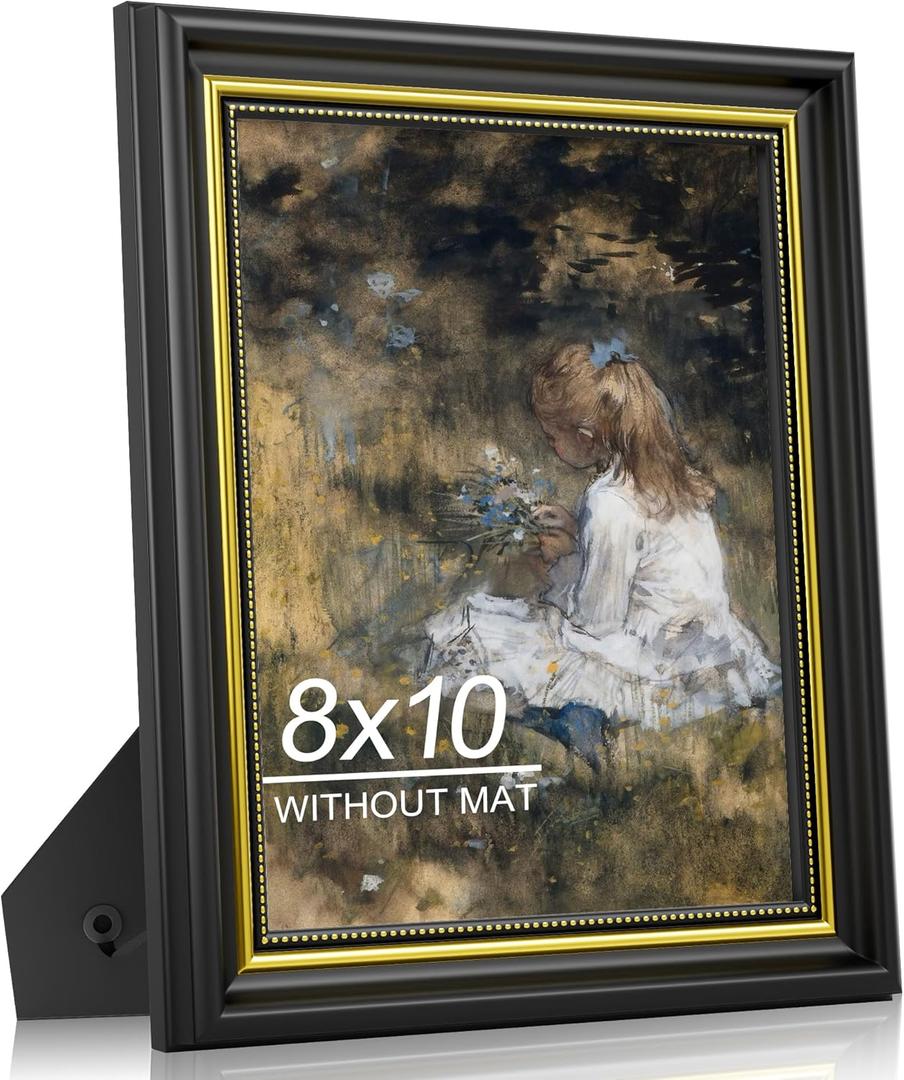 Abtgt Ornate Vintage Style 8x10 Picture Frame, Made of Tempered Real Glass for Tabletop or Wall Mount, 8 x 10 Photo Frame for Home Decor, Black