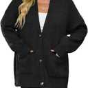 Saodimallsu Womens Chunky V Neck Cardigan Sweater Puff Sleeve Knit Cardigans Button Down Outwear with Pockets 2025 (X-Large, Black)