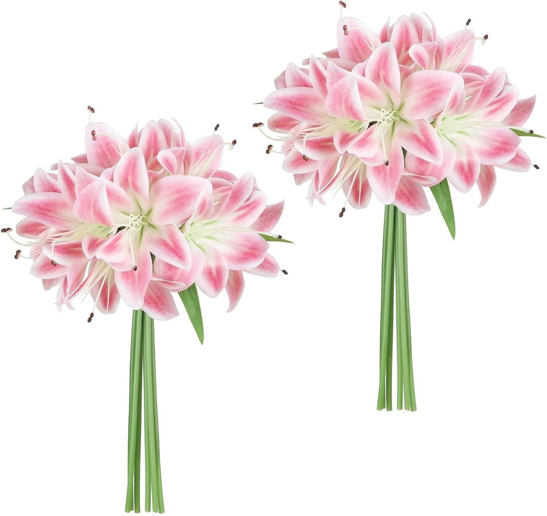 12PCS Artificial Tiger Lily Flowers Fake Lily Bouquet Faux Tropical Flowers for Easter Wedding Home Kitchen Party Garden Indoor Decoration(Pink)