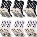 6 Pairs Kids Grip Soccer Socks Cushioned Non Slip Football Athletic Sports Socks for Boys Girls (Medium, 6 Pairs, 3black + 3white-1)