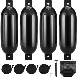 VEVOR Boat Fenders, 5.5" x 20" Boat Bumpers for Docking, Inflatable Ribbed Fender with Center Holes, Marine Boat Dock Fender Bumper with Air Pump