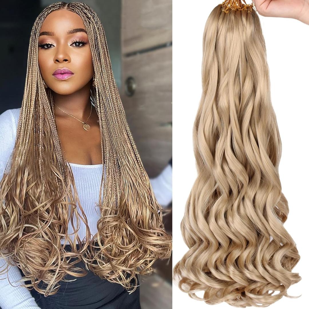 COOKOO 9 PCS 75g/pack Pre Stretched French Curl Braiding Hair Extensions 22 Inch French Curl Hair for Goddess Box Braids Pre-curled Loose Wave Braiding Hair with Curly Ends for Black Women 24#