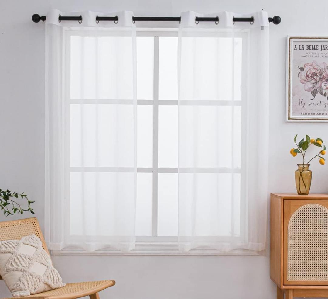 PI Small Sheer Curtains 63 Inch Length,Light Filtering Airy Voile Curtain for Small Window/Kitchen 2 Panels (W52 X L63, Beige)