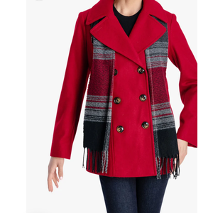 London Fog Women's Plus Size Double Breasted Peacoat With Scarf Red , 2X